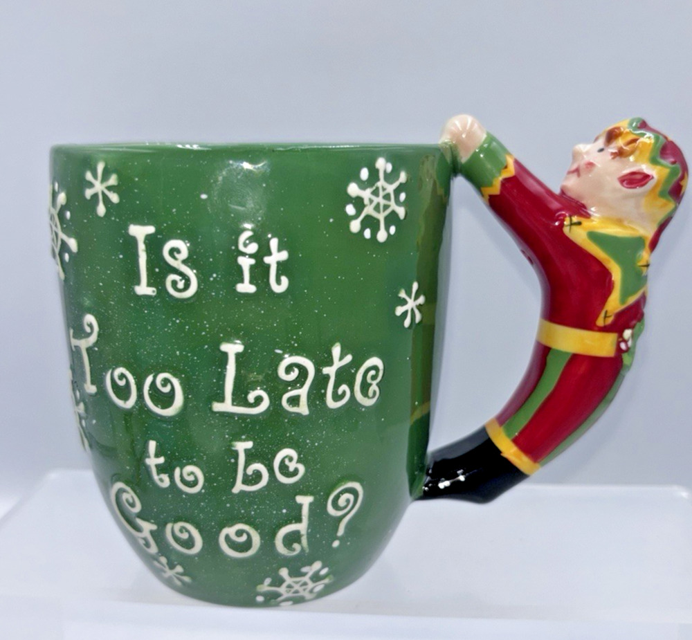 Elf Handle Mug Certified International Christmas Ssan Wright Humorous Embossed